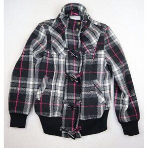 DOLLHOUSE - WOMEN'S BLACK & PINK PLAID COAT - SIZE L